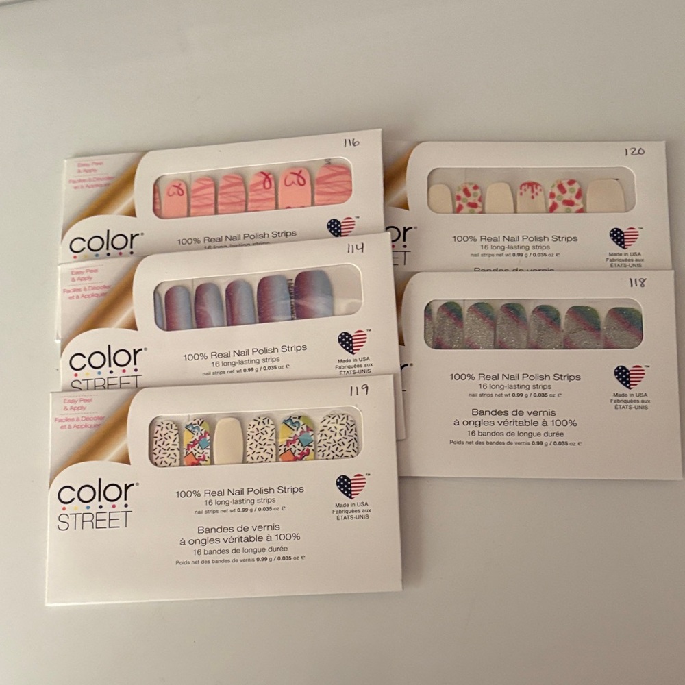 Color Street Press-On Nails - Pink, Blue, White, Red Designs